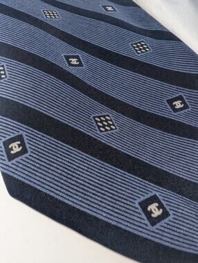 Chanel Monogram Blue and Black Striped Necktie - Giftable with Box